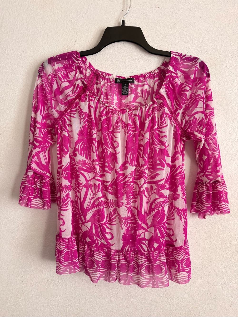 INC International Concepts Hot Pink Floral Peasant Top